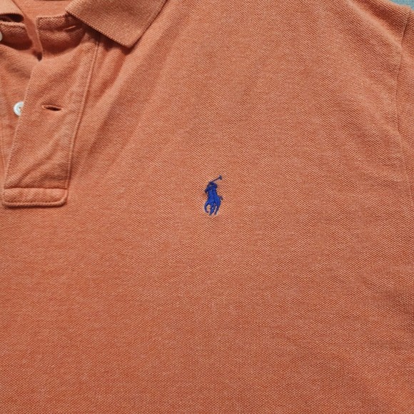 Ralph Lauren Polo Shirt Mens 2XL Orang Solid 100% Cotton Blue Pony Vintage - Picture 4 of 16